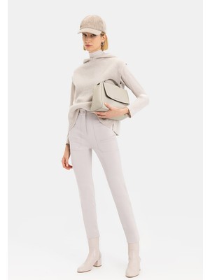 Vakko Beige Slim-Leg Trousers