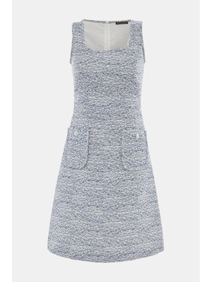 Vakko Blue Sleeveless Dress