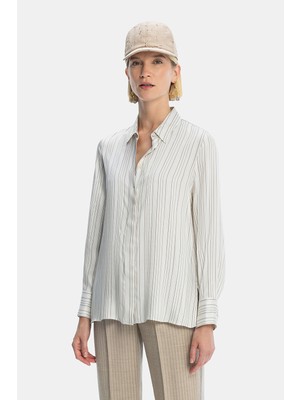 Vakko By Peserıco Cream Striped Shirt
