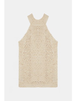 Vakko By Lorena Antonıazzı Ecru Round Neck Sleeveless Blouse
