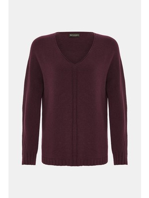 Vakko Burgundy V-Neck Knit Sweater