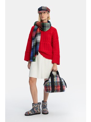 Vakko Red High Neck Knit Sweater