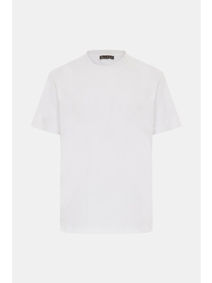 Vakko White Crew Neck Short Sleeve T-Shirt