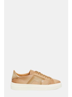 Santoni Santonı Beige Lace-Up Leather Sneakers