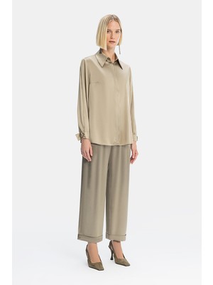 Vakko By Peserıco Khaki Shiny Trousers