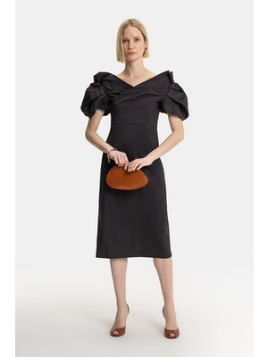 Vakko Dark Brown Sleeve Detail Dress