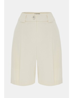 Vakko Ecru Above-The-Knee Cotton Viscose Bermuda Shorts