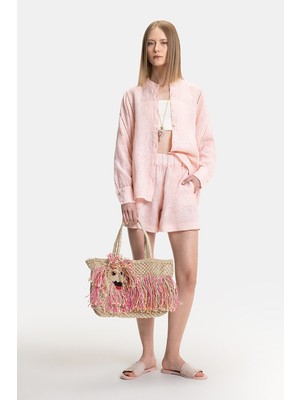 Vakko By 12O Lıno Light Pink Linen Shorts