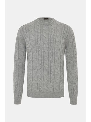 Vakko Grey Crew Neck Knit Sweater