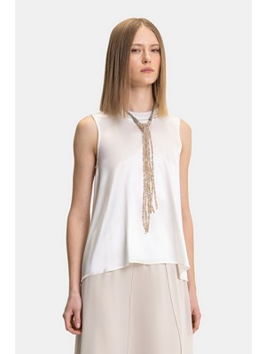 Vakko By Peserıco Ecru Sleeveless Blouse