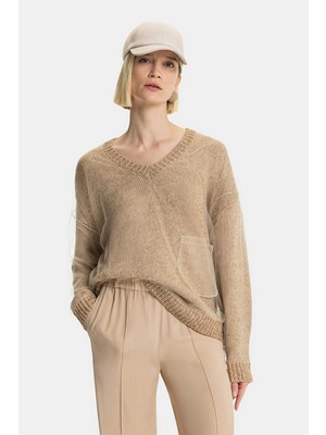 Fabiana Filippi Fabıana Fılıppı Camel V-Neck Knit Sweater