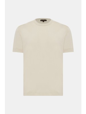 Vakko Ecru Crew Neck Short Sleeve T-Shirt