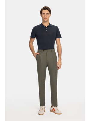 Vakko By Berwıch Dark Green Plain Diagonal Weave Trousers