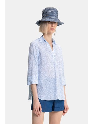 Vakko White-Blue Patterned Blouse