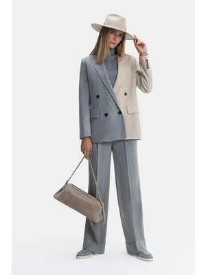 Vakko By Lorena Antonıazzı Grey-Beige Wool Trousers