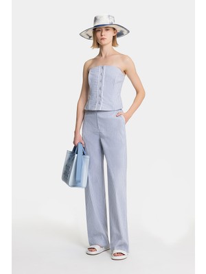 Vakko Blue Striped Trousers