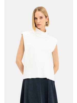 Vakko Ecru High Neck Knit Sweater