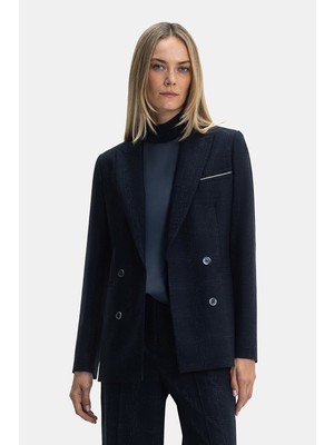 Vakko By Peserıco Navy Double-Breasted Wool Jacket