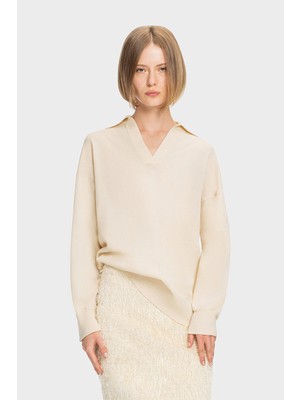 Fabiana Filippi Fabıana Fılıppı Ecru Polo Collar Knit Sweater