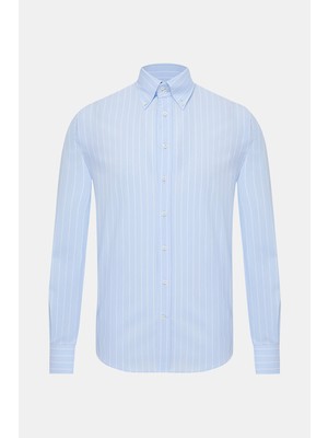Vakko Blue Striped Cotton Shirt