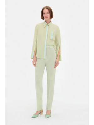 Vakko Aqua Green Slim-Leg Trousers