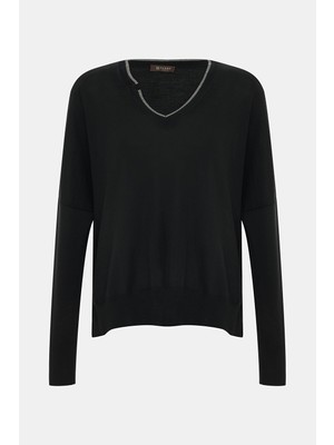 Vakko Black V-Neck Knitwear