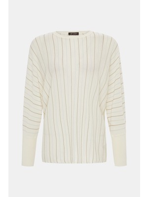 Vakko Ecru Striped Knit Sweater