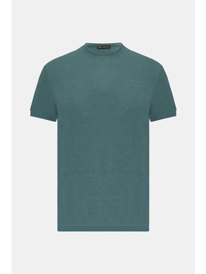 Vakko Round Neck Short Sleeve Linen T-Shirt