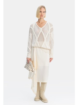 Vakko By Lorena Antonıazzı Ecru Asymmetric Skirt