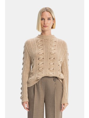 Vakko By Lorena Antonıazzı Camel Crew Neck Knit Sweater