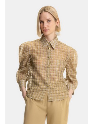 Vakko Camel-Blue Checked Shirt