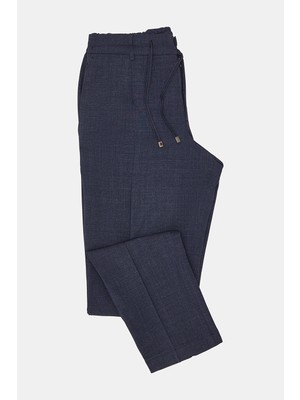 Vakko By Berwıch Navy Single-Pleat Elastic Waist Trousers