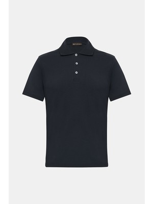 Vakko Navy Buttoned Polo Collar Short Sleeve T-Shirt