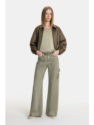 Vakko Khaki Wide-Leg Denim Trousers