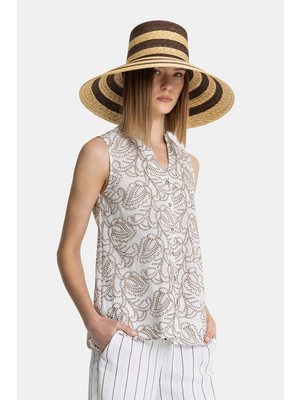 Vakko White-Brown Patterned Blouse