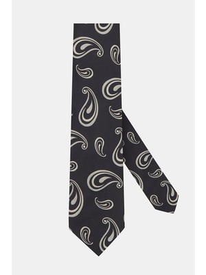 Vakko Navy Paisley Pattern Silk Tie