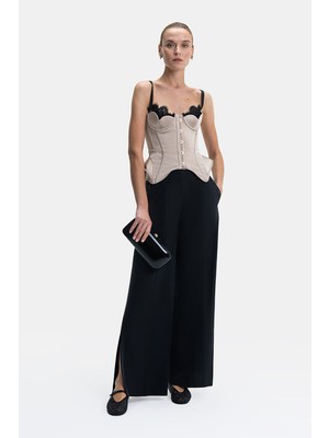 Vakko By Peserıco Black Wide-Leg Trousers