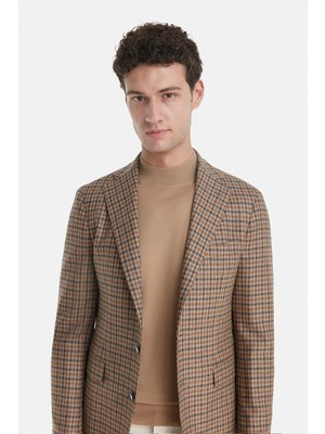 Vakko By Gran Sasso Camel Mock Neck Knit Sweater