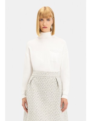 Vakko Ecru High Neck Knit Sweater