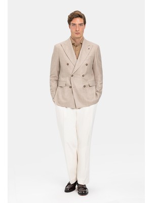 Vakko By Taglıatore Beige Double-Breasted Lapel Jacket
