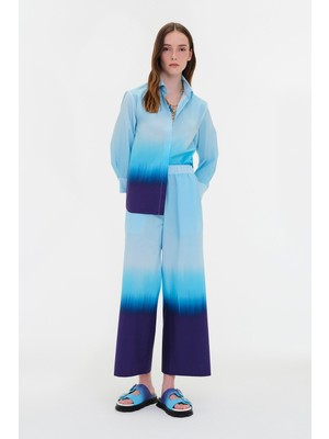 Vakko Blue Ombre Pattern Wide-Leg Trousers