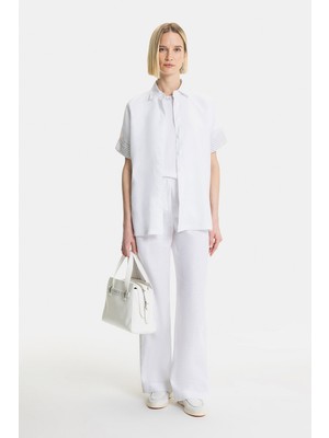 Vakko White Linen Short Sleeve Shirt