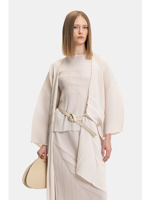 Vakko By Lorena Antonıazzı Cream Pleated Long Jacket