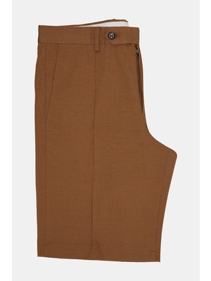 Vakko By Berwıch Dark Camel Single Pleat Bermuda Shorts