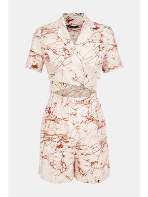 Vakko Ecru Short Jumpsuit