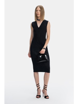 Vakko Black Midi Dress