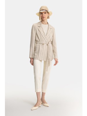 Vakko Cream Slim-Leg Trousers