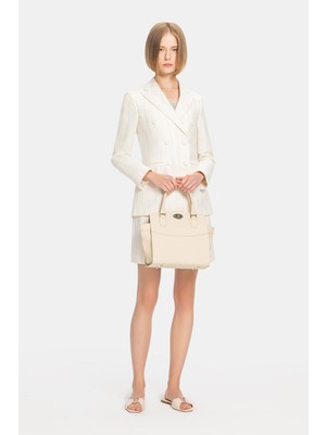Vakko Ecru Double-Breasted Lapel Jacket