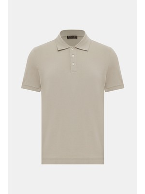 Vakko Beige Buttoned Polo Collar Short Sleeve T-Shirt