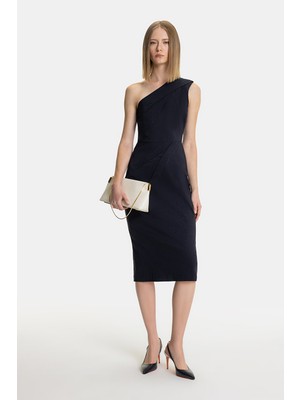Vakko Navy One-Shoulder Dress